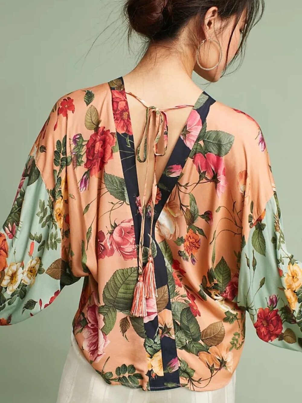 Farm Rio Floral Kimono Top Size XL Tie-back Kimono Sleeves - Picture 15 of 16